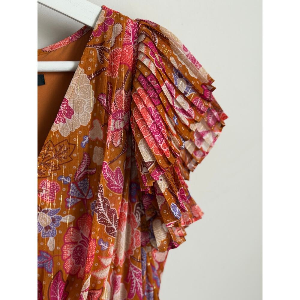 Ann Taylor Floral Print Flutter Sleeve V-Neck Maxi Dress Brown Multi Women's 0 - Picture 7 of 12